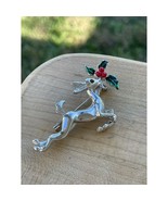 Vintage 1990&#39;s Brooch Pin Silver Reindeer Mistletoe - $474.53 MXN