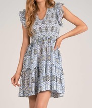 Elan ruffle sleeve mini dress in Blue Ikat - £39.42 GBP