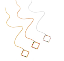 18K 14K 9K Gold Rhombus Rainbow Sapphire Threader Earrings Long Chain Ea... - £222.79 GBP+