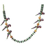 Vintage Wooden Carved Tropical Boho Parrot Beaded Necklace Costume Jewelry - $39.50