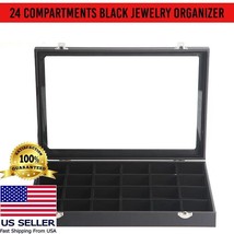 Jewelry Organizer Tray with Clear Lid 24 Grid Velvet Drawer Jewelry Storage - £17.86 GBP