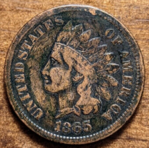 1865 Indian Head Cent Penny Fine Civil War Era Date Plain 5 Variety - $28.81