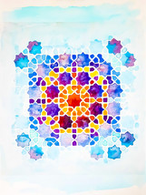 Acuarela original azulejo árabe. Cuadro azulejo árabe. Acuarela motivo g... - $1,419.63 MXN