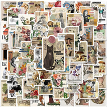 53 Pcs Handmade Retro Poster Stamp Vintage Art Cat Stickers Aesthetic Graffiti D - £7.86 GBP
