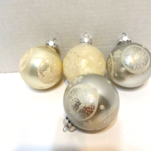 Vintage Rauch Mercury Glass White Glitter Church Christmas Ornaments 3&quot; Lot of 4 - £13.03 GBP