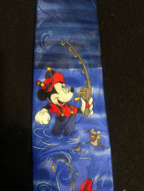 Disney Mickey Blue Neck Tie Mickey Mouse And Goofy Fun Lake Beach Fly Fishing  - £9.46 GBP