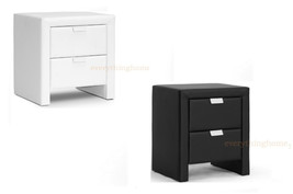 Modern White Or Black Faux Leather Upholstered Two Drawer Nightstand Designer - £110.46 GBP