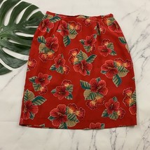 Dana Buchman Vintage 90s Silk Pencil Skirt Size M Red Tropical Floral Retro - $22.76