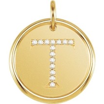 Precious Stars Unisex 14K Yellow Gold 0.07CTW White Diamond Initial T Pendant - £566.74 GBP