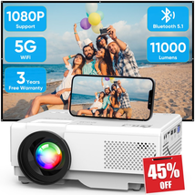 Projector with 5G Wifi and Bluetooth 5.1 Support 1080P Mini Projector11000 Lumen - £103.96 GBP