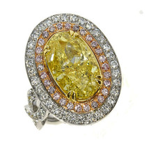 Huge Fine 7.03ct Natural Fancy Yellow &amp; Pink Diamonds Engagement Ring 18K Oval - $49,900.00