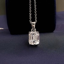 2CT Emerald Cut Lab Created Diamond Pendant Necklace 14K White Gold Plated - £109.41 GBP