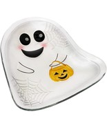 Ghost Halloween Glass Serving Plate Platter 12.25 x 11.25 Pumpkin Spiderweb - £25.57 GBP