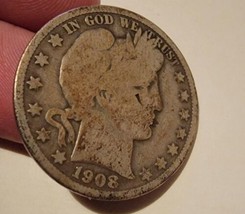 1908-0 Barber Silver Half Dollar 50 Cent Piece Coin Antique Vintage  - $47.52