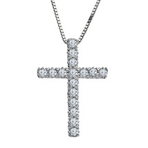 14K White Gold Plated 925 Silver 1/4 CT VVS1/D Round Moissanite Cross Pendant - $140.24