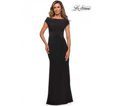 La Femme 28026 Bateau Neck Cap Sleeve Sleek Jersey Long Dress Black Size 18 NWOT - £159.07 GBP