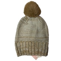 Aqua Tweed Knit Hat with Faux Fur Pom Brown New - £22.03 GBP