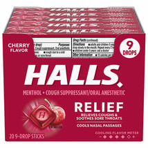 Halls Cough Drops, Cherry, 9-count, 20-pack - £29.71 GBP