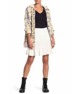 Free People Knit Ruffle Mini Skirt XS Cream Ribbed Stretch Flounce Hem New - $658.39 MXN