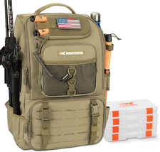  Karryall Fishing Tackle Backpack Rod Holder 4 Boxes 40L Storage Bag Khaki - $93.03