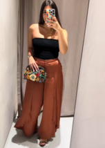 ZARA BNWT 2025. MARSALA FLOWING WIDE LEG TROUSERS PANTS RUFFLES. 8670/94... - $94.28