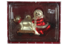 Scottish Christmas Visions Of Sugarplums Glass Ornament Glitter Boy with Dog - £13.82 GBP