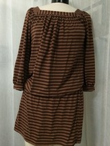 Ella Moss Women&#39;s Dress Brown Stripe Elastic Waist 3/4 Sleeve Tunic SIze... - $24.74