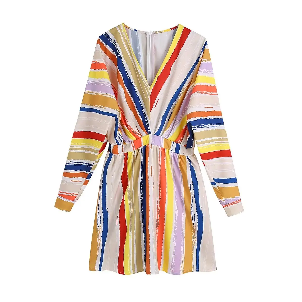  Dress Spring And Autumn Colorful Stripes Dresses For  Trench Coat Dress Ladies  - £117.30 GBP