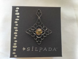 SILPADA Oxidized Sterling Silver Citrine CZ  Center Pendant Pin Brooch S1222 - £38.50 GBP