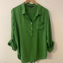 Tommy Hilfiger Women’s X-Large Kelly Green Button Down Shirt Roll Up Sle... - $16.69