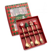 Cartoon 4pcs Set Spoon Fork Santa Claus Pattern Handle Stainless Steel T... - $13.71