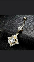 14k Gold Plated Simulated Diamonds 2.80Ct Navel Ball Piercing Belly Button Ring - £56.48 GBP