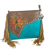 Western Suede Fringe Crossbody Purse Flower Boho Bag Women Cowgirl Handbag Vegan - $47.99