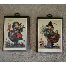 Set of Vintage Hummel Prints Wood Lacquered Wall Plaques - boy &amp; girl -6.5&quot;x4.5&quot; - $11.30