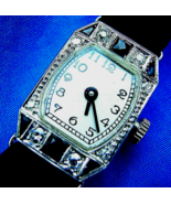 Diamond Onix Deco Gatsby era Watch Antique European Design Solid 18k Whi... - $3,815.71 CAD