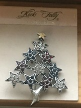 Kirks Folly Red White &amp; Blue Rhinestone Star Patriotic Silvertone Christmas Tree - £37.18 GBP