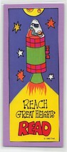 VIntage 1983 Cartoon Rocketship Laminated Bookmark 6.5x3&quot; Reach New Heig... - £9.57 GBP