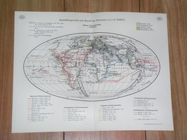 1937 Vintage Map World Discoveries 15TH-16TH Cent Colonies Africa Asia America - £21.24 GBP