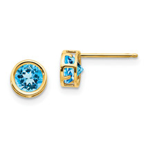 14k 5mm Blue Topaz Bezel Set Stud Earrings XBE155 - $141.03