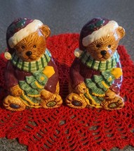 Holiday ~ Bears Holding Christmas Trees ~ Ceramic ~ Salt &amp; Pepper Shakers (71) - £20.92 GBP