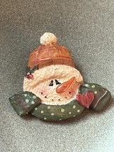 Cream Resin Snowman Head w Green Scarf Christmas Holiday Pin Brooch – 1.75 inche - £7.63 GBP