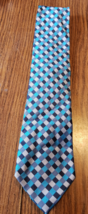 Jones New York Men&#39;s Necktie Bright Capri Blue and Black Check Pattern - $9.89