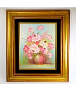 Robert Cox Signed 14x15" Framed Oil Painting Floral Still Life in Pink Vase JRB - $134.30