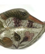 Vintage Vase Duck Bird Enameled Brass Metal Cloisonne Woodland Floral - £23.29 GBP