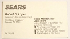 Sears Vintage Business Card Tucson Arizona bc9 - £3.81 GBP