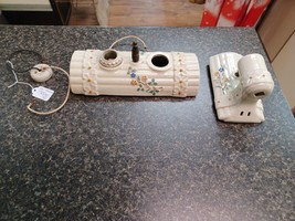 Vtg.  1940’s Bathroom Ceramic Lamp With Plug Light Sconce Set Parts Repair - $74.24