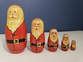 Vintage Santa Claus Saint Nick Christmas 5 Wooden Nesting Dolls Set Russian Doll - £20.54 GBP
