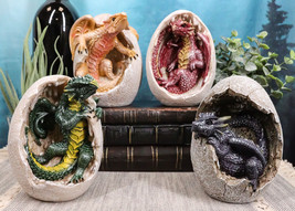 Cool Fossil Red Yellow Purple Green Elemental Dragon Egg Hatchlings Figurine Set - £44.74 GBP
