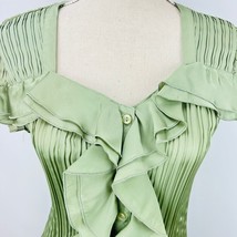Jaipur Ruffled Suit Shirt M Dressy Cap Sleeve Button Front Mint Green - £19.54 GBP