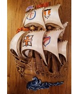 VERY LARGE 24&quot; 3D Galleon Chalkware Sailing Ship Nautical Wall Art, Vint... - $165.00